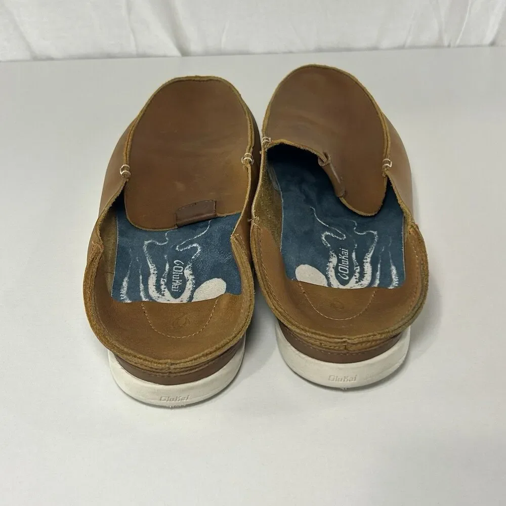 Olukai Nalukai Brown Leather Slip On Drop Heel Loafer Shoes Mens Size US 14